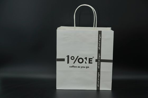 Printing White Eco Paper Bags With Handles Twisted Oversized Bottom