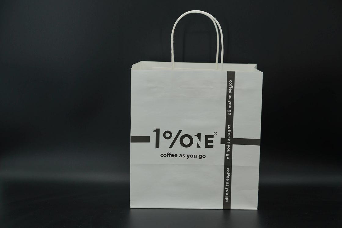 Printing White Eco Paper Bags With Handles Twisted Oversized Bottom