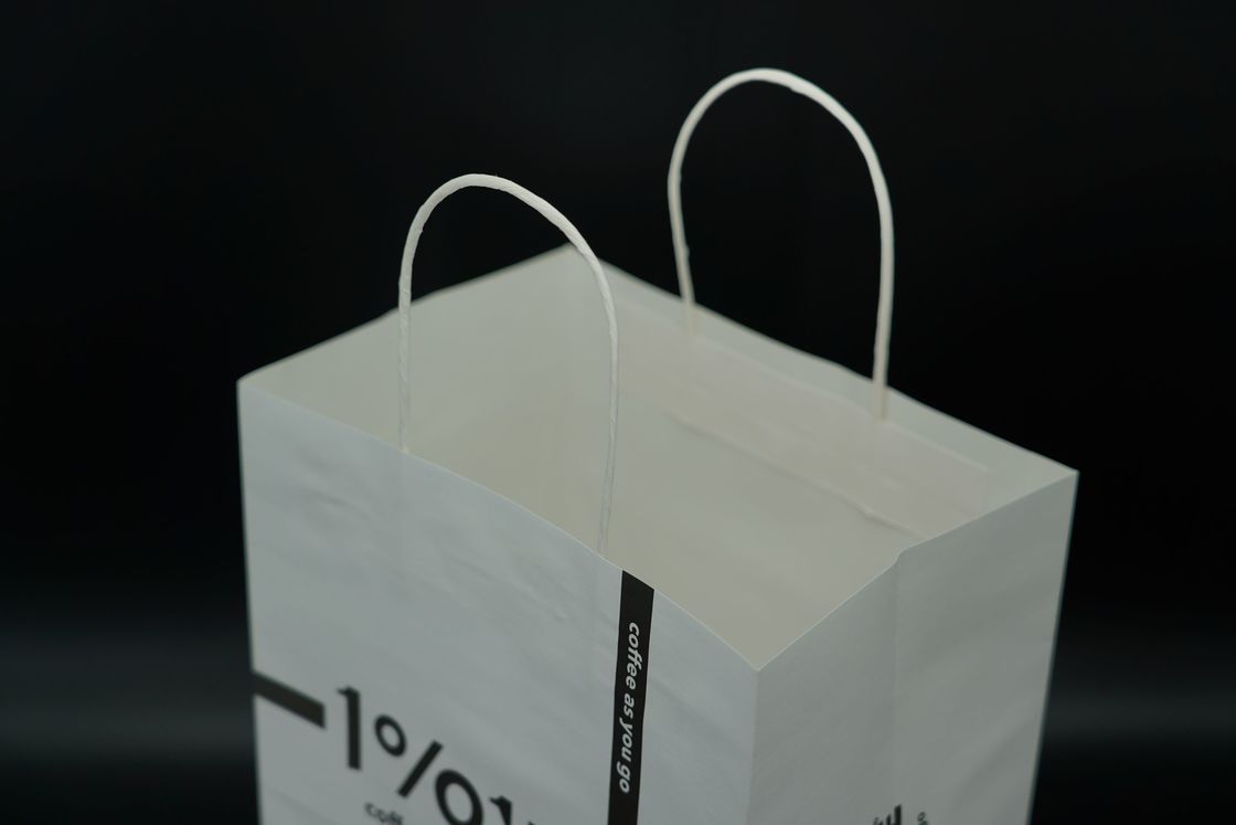 Printing White Eco Paper Bags With Handles Twisted Oversized Bottom