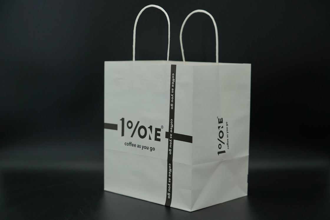 Printing White Eco Paper Bags With Handles Twisted Oversized Bottom