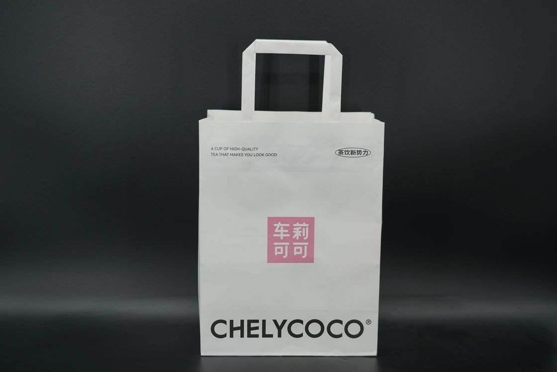 Custom Kraft Take Out Bags Recyclable Flap Rope Handle Paper Bags