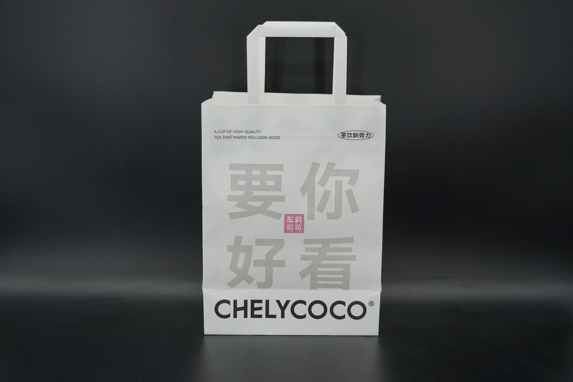 Custom Kraft Take Out Bags Recyclable Flap Rope Handle Paper Bags