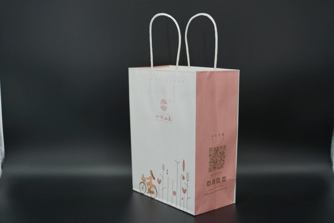Customized Personalized Paper Bags White Kraft Bags With Handles Twisted FSC