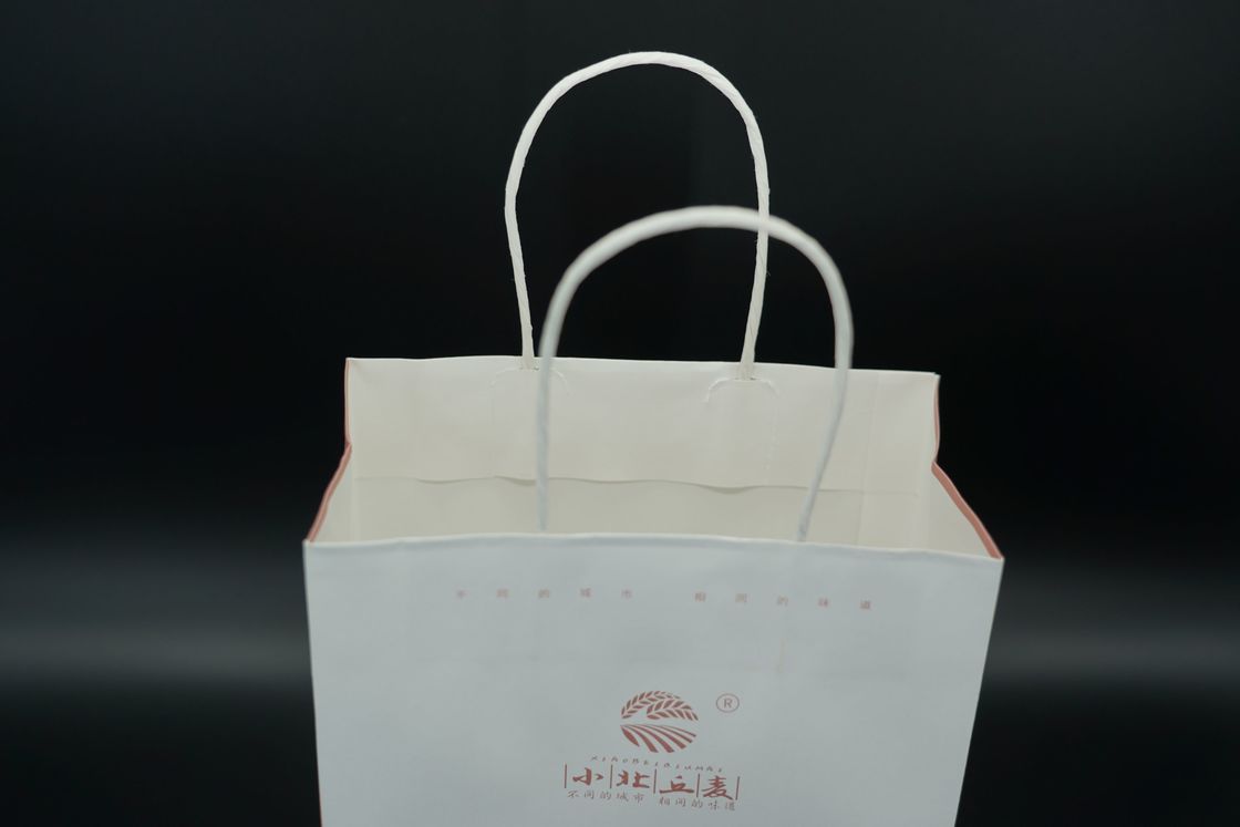 Customized Personalized Paper Bags White Kraft Bags With Handles Twisted FSC