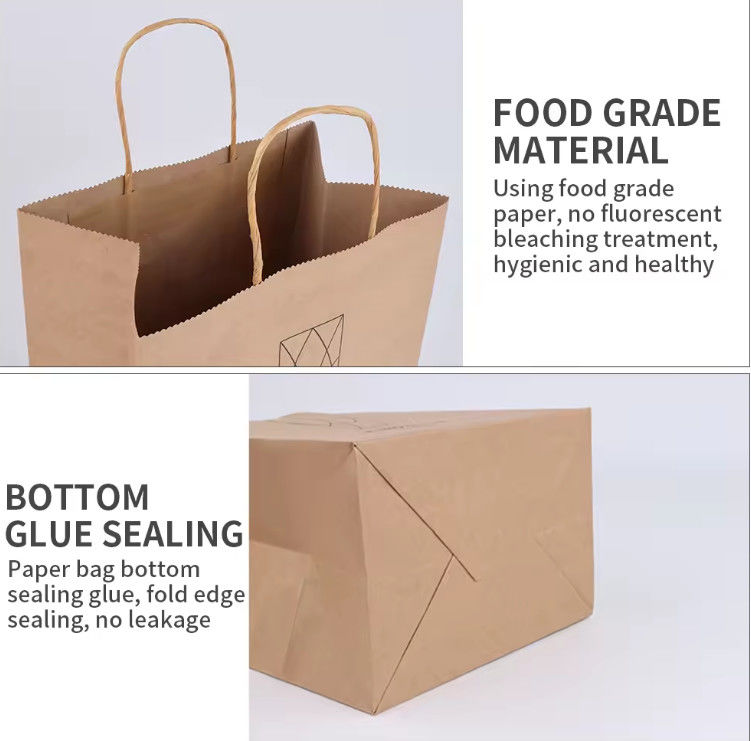 Biodegradable Customized Paper Bag Brown Shopping Packaging With Handle Kraft Paper Bag For Coffee Shop Bakery