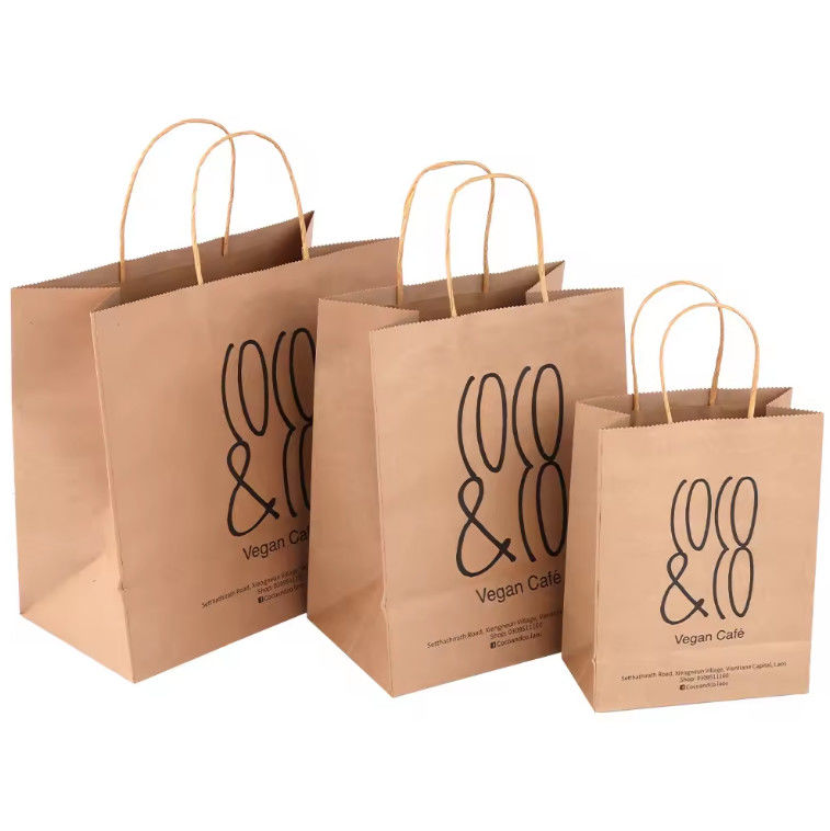 Biodegradable Customized Paper Bag Brown Shopping Packaging With Handle Kraft Paper Bag For Coffee Shop Bakery