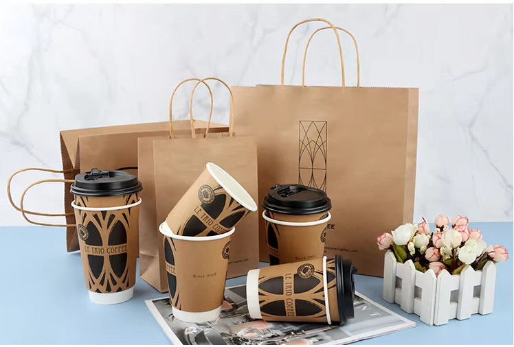 Biodegradable Customized Paper Bag Brown Shopping Packaging With Handle Kraft Paper Bag For Coffee Shop Bakery